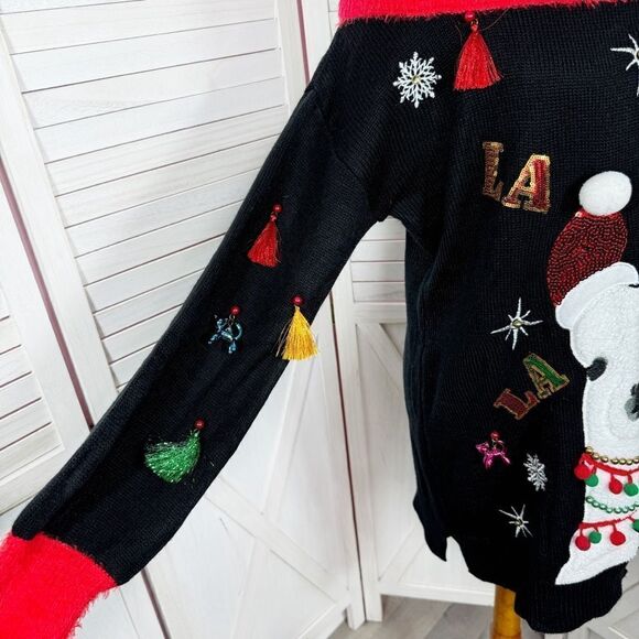 Holiday Time La La Llama Ugly Christmas Tunic Sweater Black Small - Picture 8 of 15